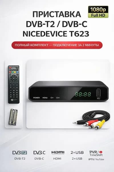 Цифровая ТВ-приставка NICDEVICE T623 DVB-T2/DVB-C, Full HD 1080p, IPTV, YouTube, PVR, USB