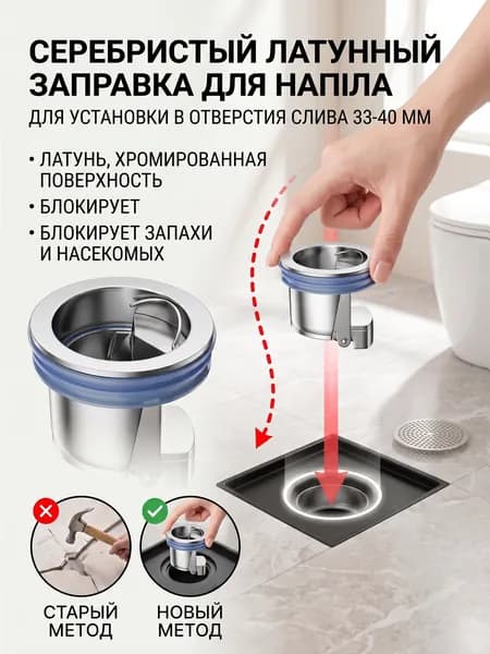 Антизапаховый клапан для трапа в ванной, латунный сердечник, универсальный монтаж для трапов 3340 мм.