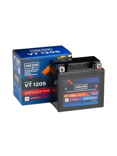 Аккумулятор мото VEKTOR АGM VT 1205 5Ah 80A (YTX5L-BS) обратная полярность (114x70x106)