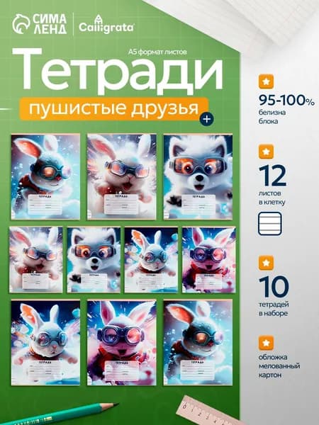 Набор тетрадей в линейку 12 листов, 10 штук