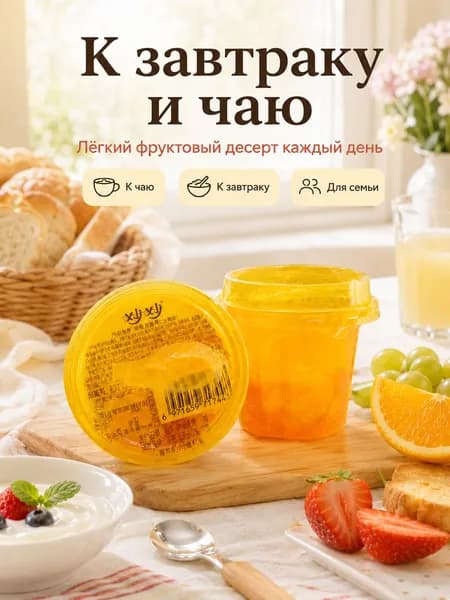 Фруктовое желе с кусочками плодов 1 стакан 160г десерт для офиса и пикника