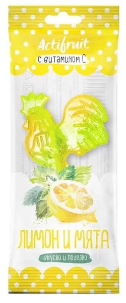 Актифрут Леденцовая карамель Петушок, леденцы, лимон мята, 17 г, 5 шт.