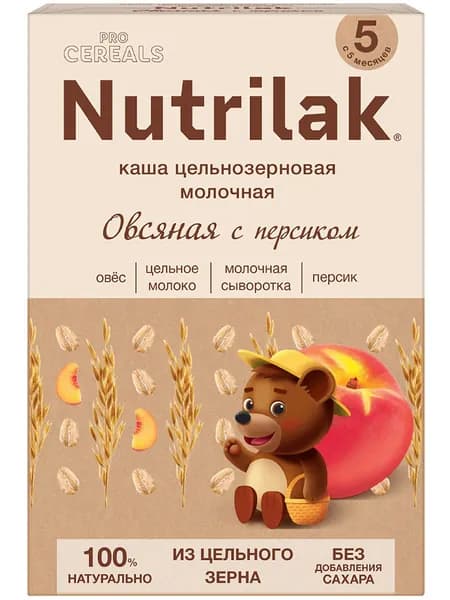 Каша овсяная детская Nutrilak Procereals с 5 месяцев, с персиком, молочная, сухая, 200 г