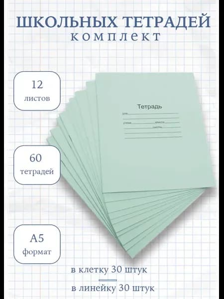 Набор тетрадей школьных 12 листов, клетку и линейку 60шт