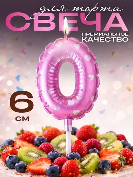Свечи для торта цифры, свеча цифра 0, в виде шара, цвет розовый