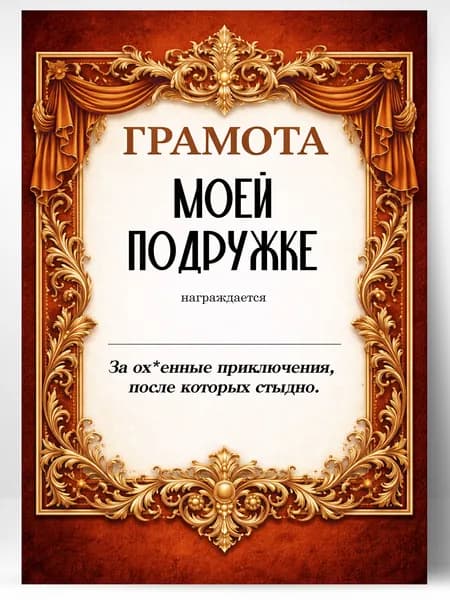 Прикольная грамота, диплом для коллеги - моей подружке