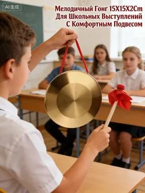 15152 см. Музыкальный инструмент гонг, подходит для школьных представлений и обучения детей, оснащен удобным креплением для подвешивания