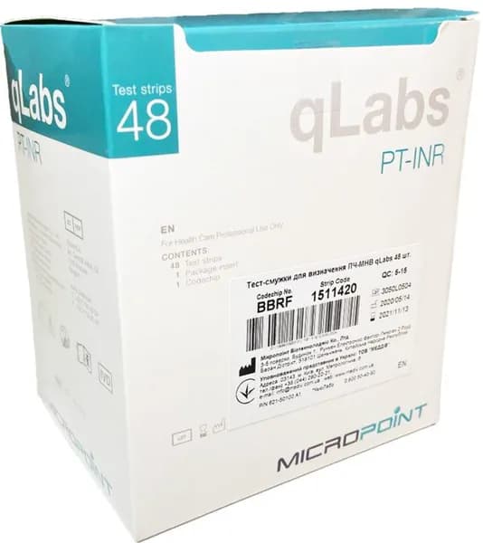 Тест-полоски qLabs PT-INR (КуЛабс МНО)48 шт