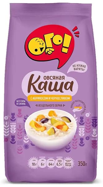 Каша овсяная ОГО! с абрикосом и черносливом без сахара, 350 г