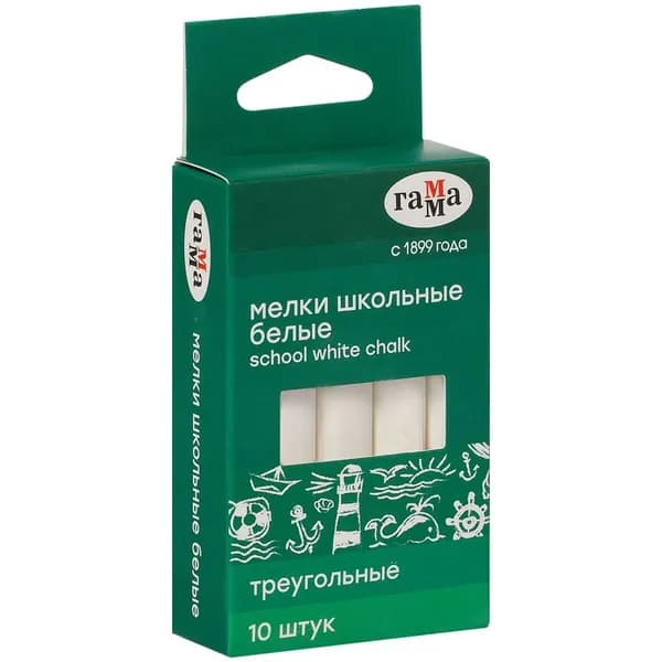 Мел для доски школьный белый Гамма, 10 шт., мягкие, треугольные, картонная упаковка, европодвес