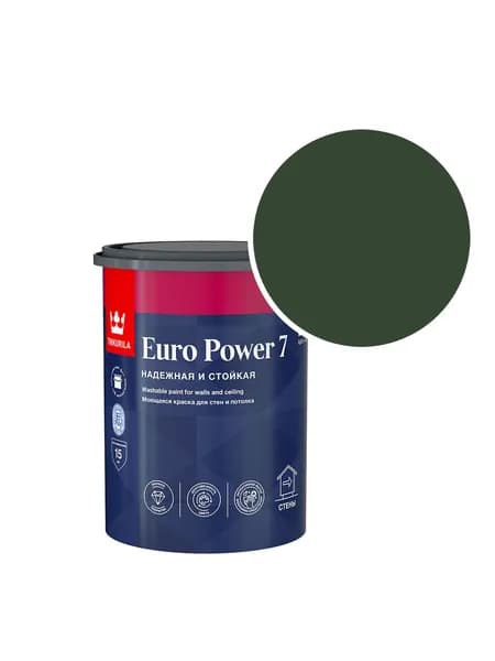 Краска моющаяся Tikkurila/Tikkivala Euro Power 7 RAL 6020 (Хромовый зелёный - Chromium green) 0,9 л