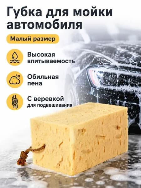 Губка для автомойки большая из кораллового материала с отверстиями и веревкой для сушки