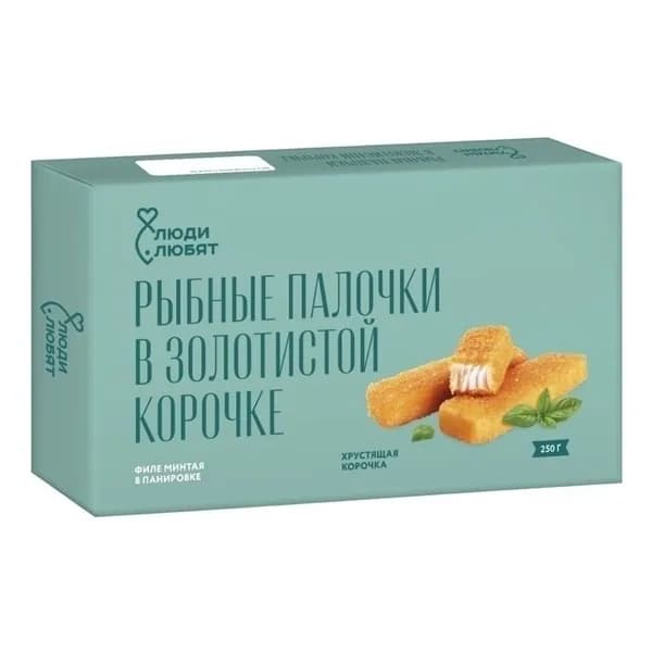 Рыбные палочки Люди Любят из филе минтая в панировке замороженные 250 г
