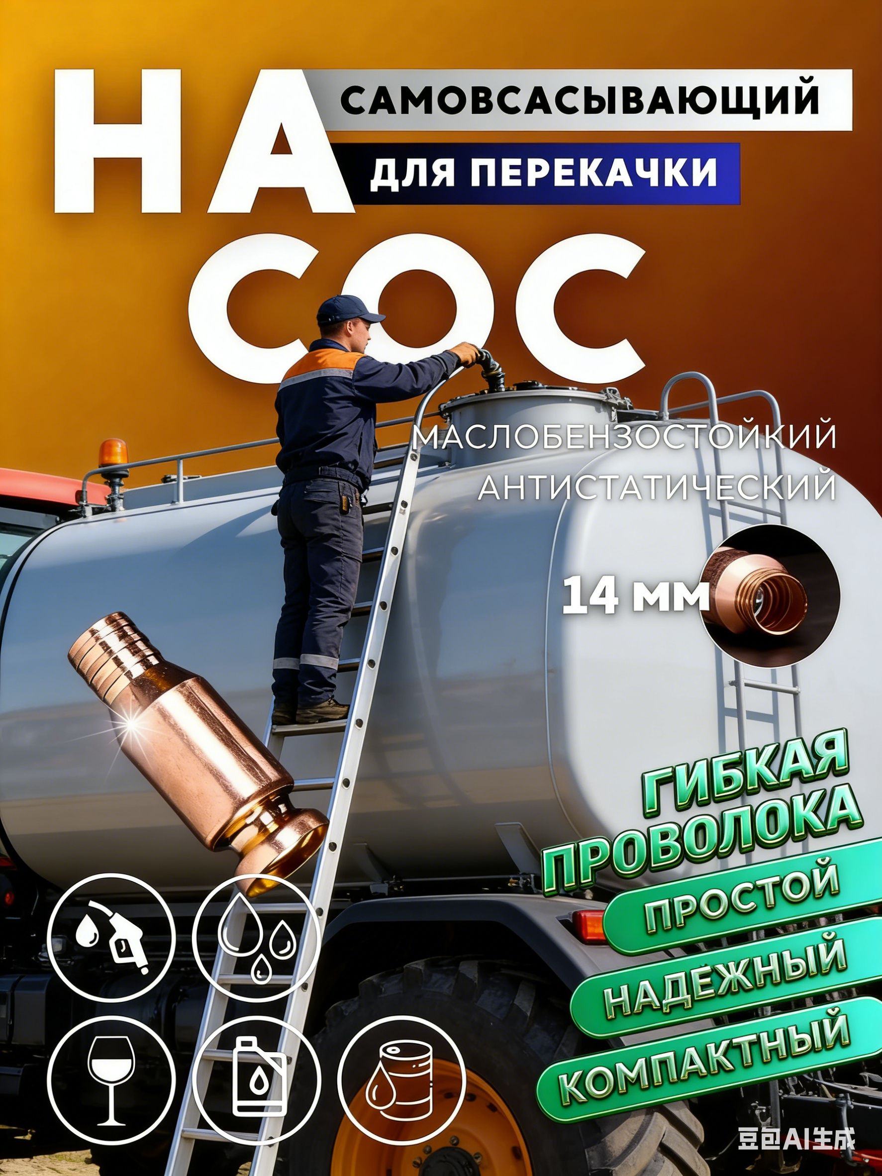 Самовсасывающий насос для перекачки и слива топлива, бензина, воды, жидкостей