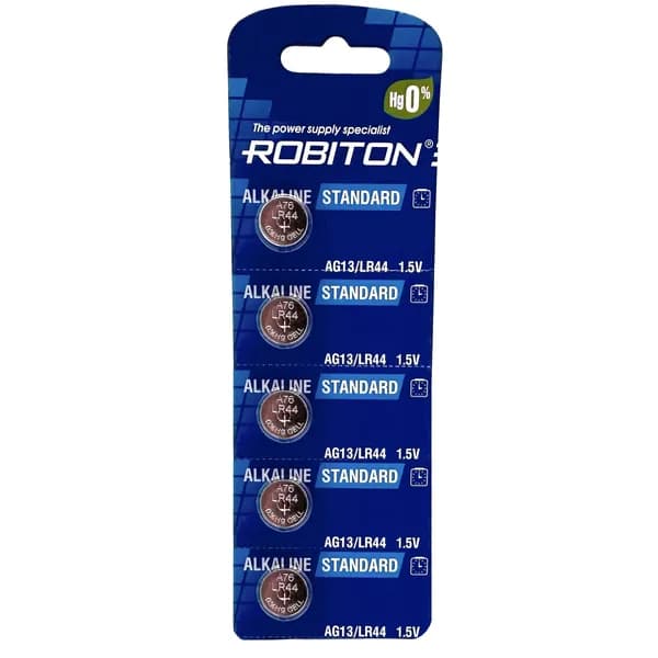 Батарейка G13 (LR1154, V13GA, AG13, LR44, RW82) Robiton, комплект - 5шт
