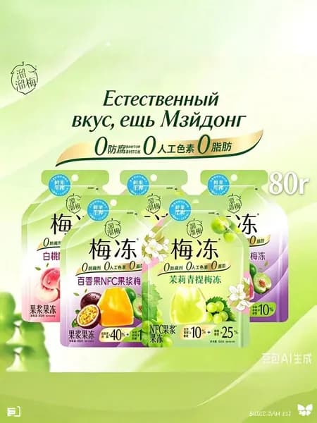 Желе фруктовое Liuliumei зеленая слива и маракуйя 80 грамм