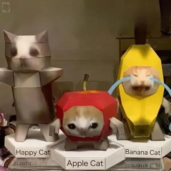 Набор для 3D-оригами: котики с бананом, яблоком и цветком 3 модели, DIY подарок от 6 лет
