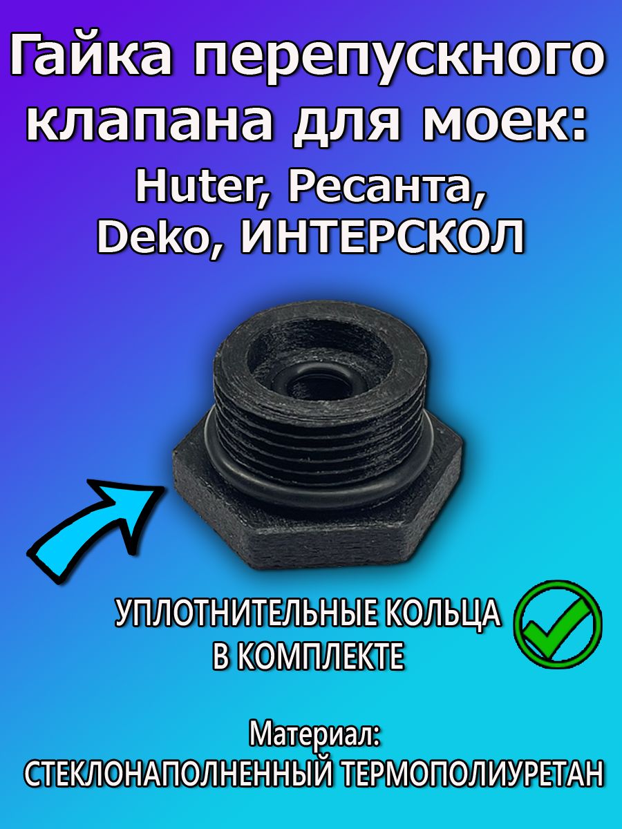 Гайка для перепускного клапана для Huter, Ресанта, Deko, ИНТЕРСКОЛ арт. 61/64/349