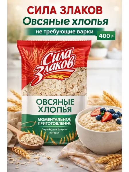 Овсяные хлопья "Сила злаков" НТВ м/уп.400гр