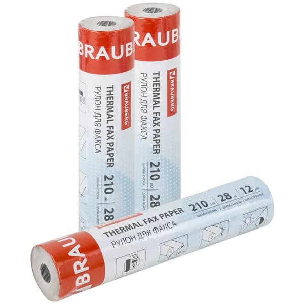 Рулон для факса Brauberg 210 мм, (d 45 мм, длина 28 м, втулка 12 мм) (110149)