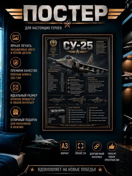 Постер А3. " Cамолёт / РФ"СУ-25