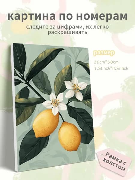 Картина по номерам на холсте с подрамником 20х30 "Лимонная ветка"