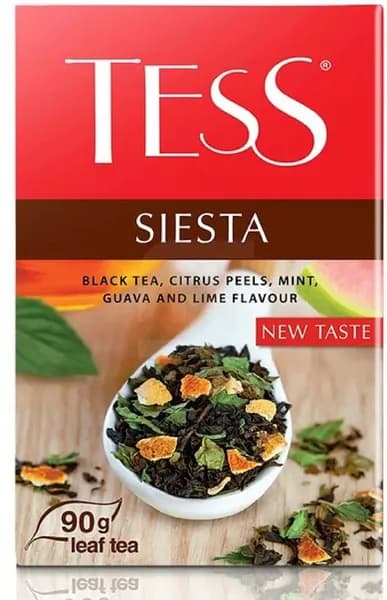 Чай черный листовой Tess Siesta с цедрой, мятой, ароматом гуавы и лайма, 90 г