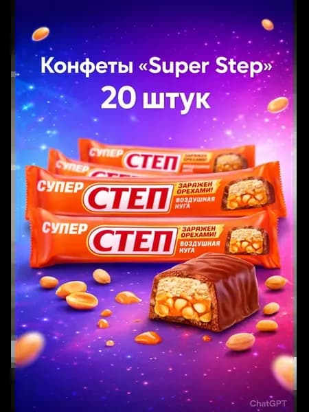 Батончик шоколадный «Super Step» 20 × 65 г — с нугой, караме…