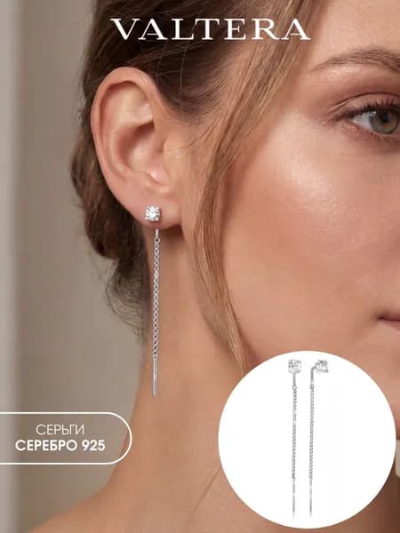 Серьги серебро 925 продевки протяжки с камнями