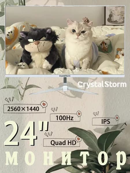 CrystalStorm 24.0" Монитор CrystalStorm 2K 100Hz IPS 0704b-3, IPS, 2560x1440 2K, 100.0 Гц, белый