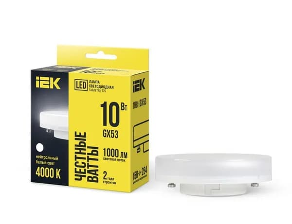 Лампа светодиодная 10Вт T75 таблетка 4000К нейтр. бел. GX53 230В IEK LLE-T80-10-230-40-GX53