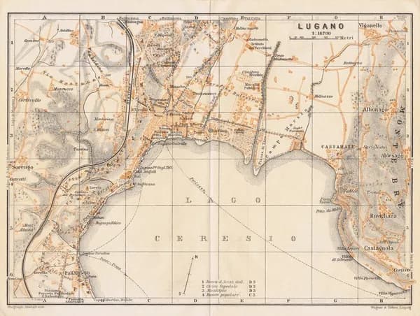 Швейцария. План города Лугано. Смешанная техника. Германия, Лейпциг, 1905 год