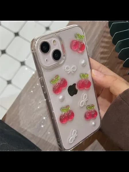 Блестящий 3D чехол с фруктами и вишней, прозрачный эпоксидны