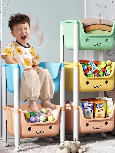 Стеллаж для игрушек в детскую с ящиками пластиковый