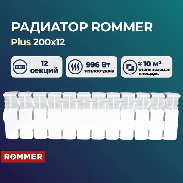 Алюминиевый секционный радиатор Rommer Plus 200 12 секций. Товар уцененный