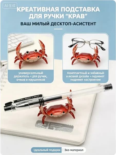 Подставка для ручки Крабик - креативный настольный органайзер для канцелярии, оригинальный декор для рабочего стола
