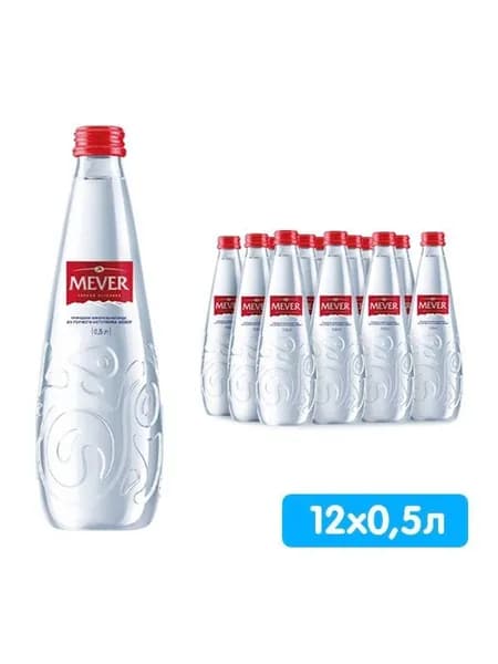 Вода минеральная питьевая MEVER природная негазированная 0,5 л х 12 шт. Стекло