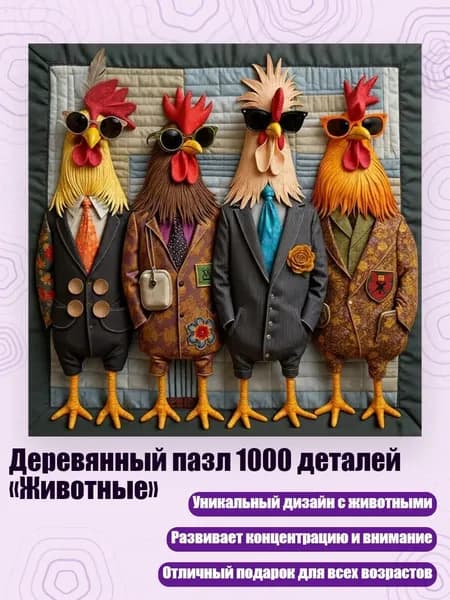 Деревянный пазл 1000 деталей Животные , - 4