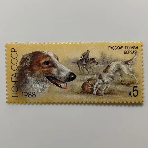 Почтовая марка СССР Русская псовая борзая 1988 год