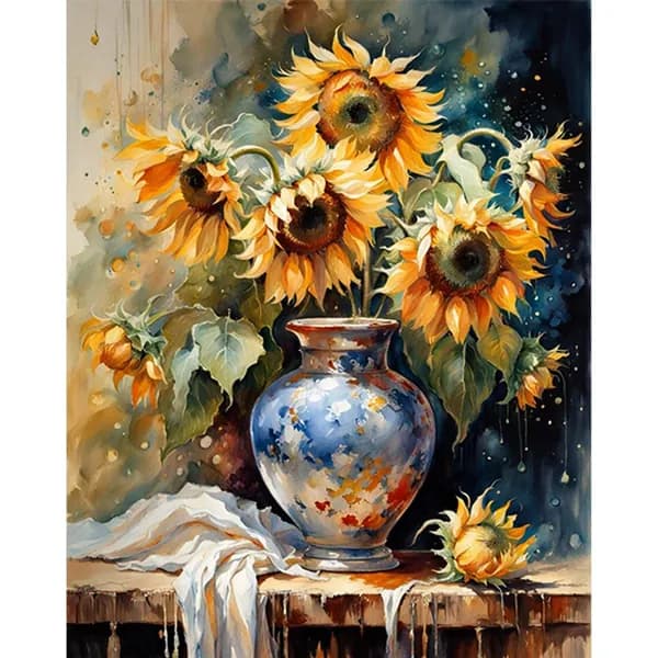 цифровая картина подсолнухи в вазе, 40x50 см, без рамки