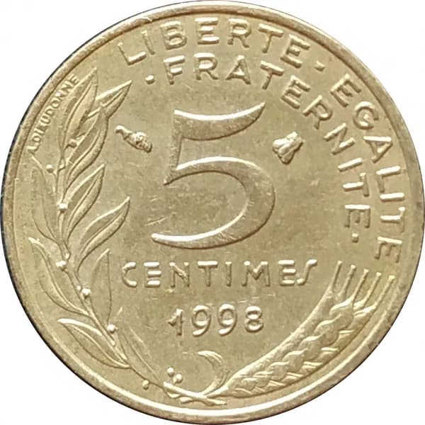 5 сантимов 1998 Франция из оборота