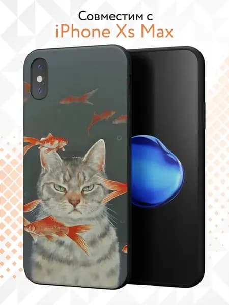 Чехол на Apple iPhone X и XS с принтом Кот и рыбки