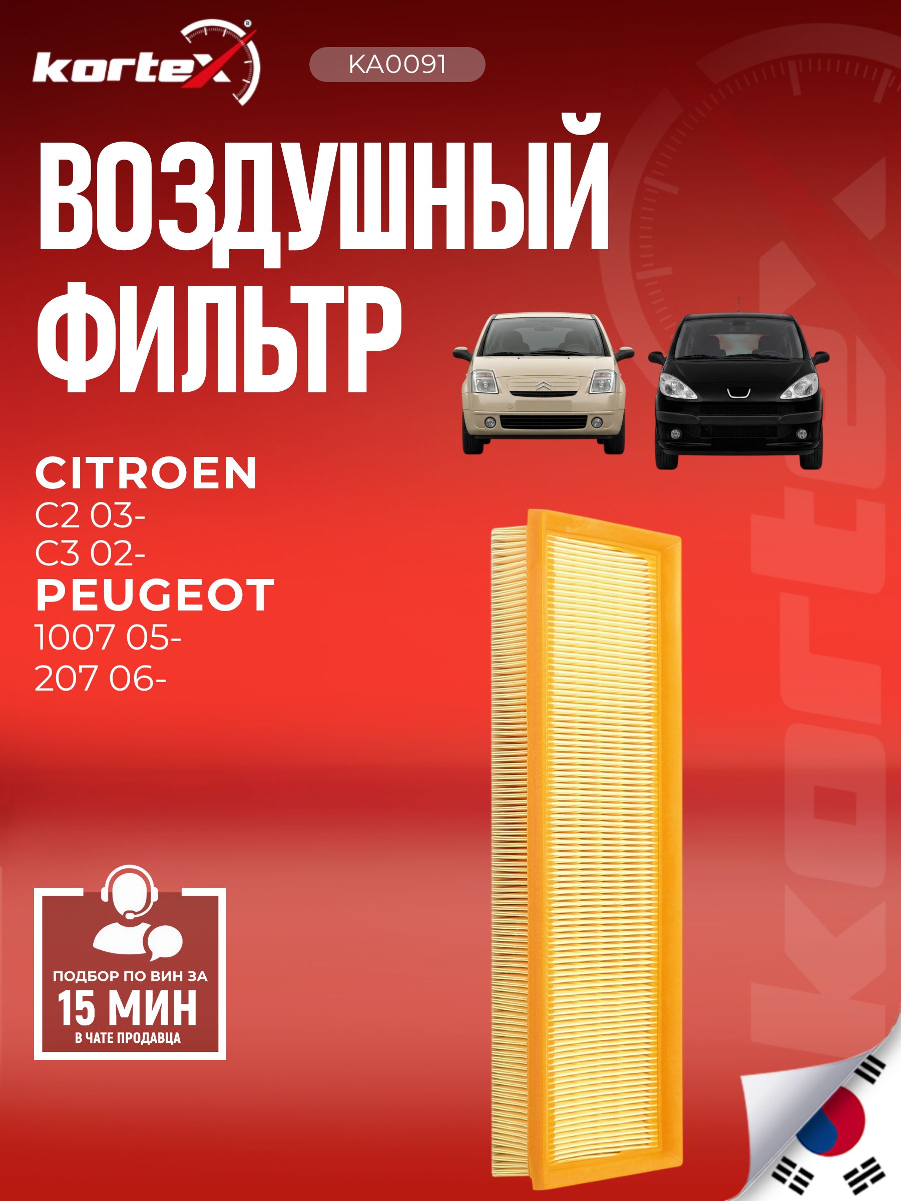 Фильтр воздушный Citroen Ситроен Berlingo C3 Peugeot Пежо 1007 207 301 Partner C34852 1444VH 1444EA 1444CZ 1444EC 1444CF