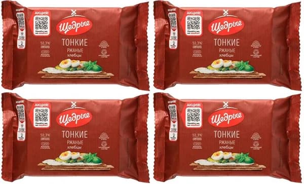 Хлебцы ржаные Щедрые тонкие, комплект: 4 упаковки по 170 г