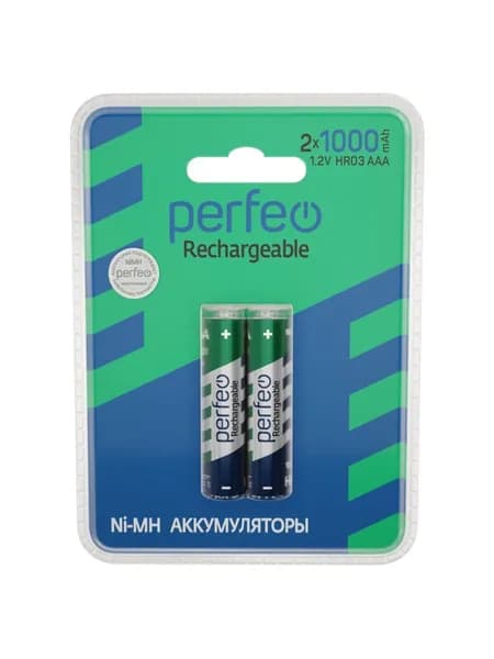 Perfeo Ni-Mh аккумуляторы HR03 AAA 1000mAh на пластиковом блистере, 2шт, 1.2V