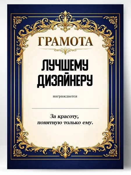 Грамота диплом в подарок - Лучшему дизайнеру