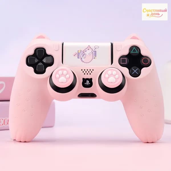 Чехол для контроллера PS4, мягкий силиконовый, с кошачьими ушками, светло-розовый, антискользящий