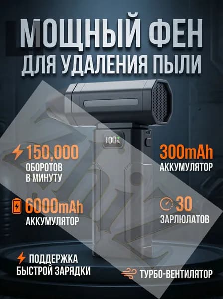 Мощный турбовентилятор 150000 об/мин, беспроводная воздуходувка для авто и дома, 6000 мАчZhiZhi