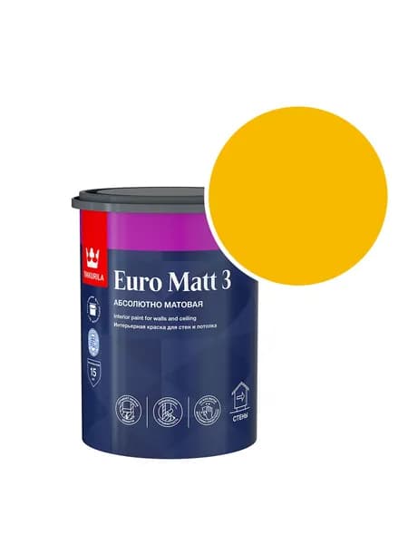 Краска интерьерная Tikkurila/Tikkivala Euro Matt 3 RAL 1023 (Транспортный желтый - Traffic yellow) 0,9 л