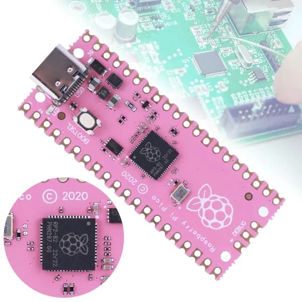 Микроконтроллерная плата Raspberry Pi Pico с чипом RP2040, двумя ядрами ARM Cortex-M0+, 264 КБ ОЗУ и 2 МБ флеш-памяти